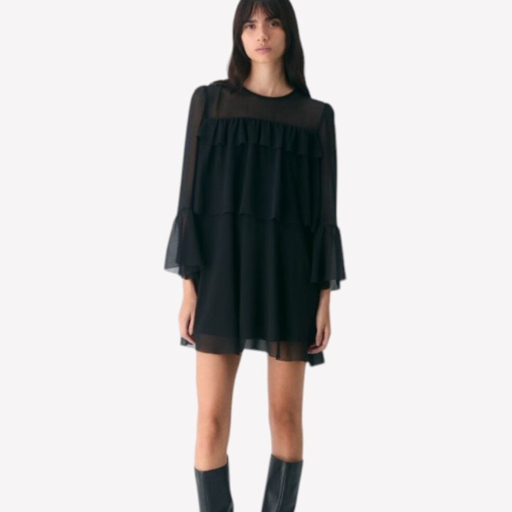 Wilfred Black Tiered Chiffon Mini Dress